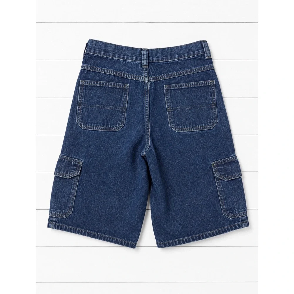 Wrangler Boys Dark Wash Denim Cargo Shorts Size 12 Regular Adjustable Waist